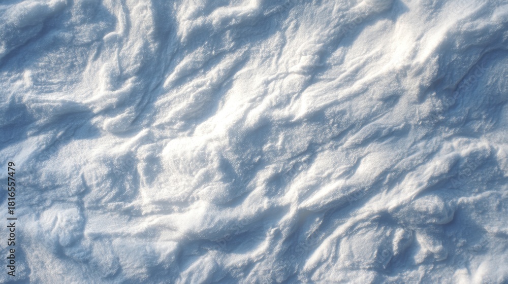 Fototapeta premium Abstract texture of smooth white snow surface with subtle wave patterns illuminated by soft sunlight creating a serene winter ambiance