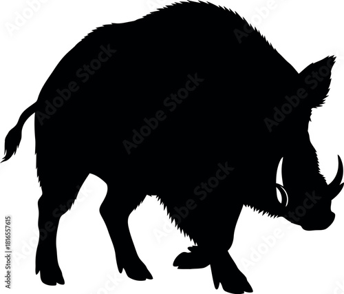 Wild boar silhouette powerful forest animal