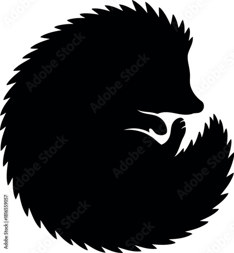 Black silhouette hedgehog curled up