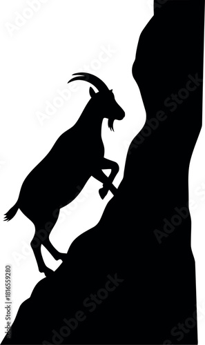 Silhouette ibex climbing rocky mountain peak