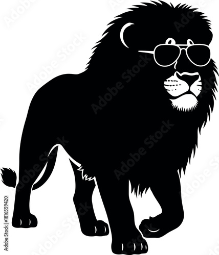 Cool lion wearing sunglasses black silhouette