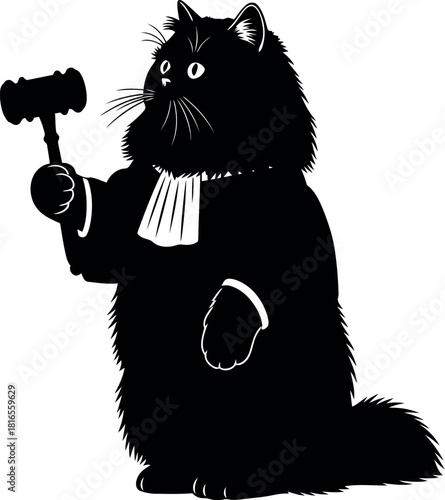 Black cat lawyer with gavel courtroom humor