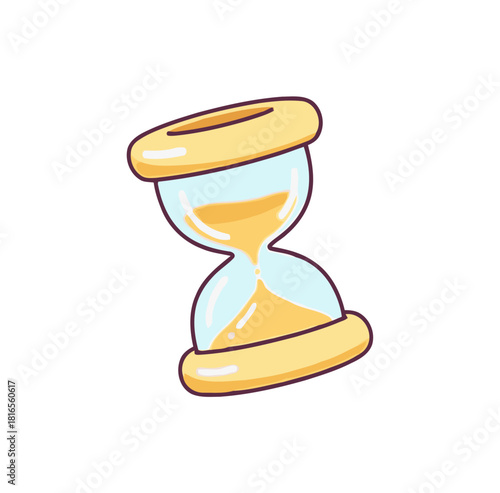 Cute candy-colored yellow hourglass icon representing time, deadline, countdown, and sand running out on a white background illustration.