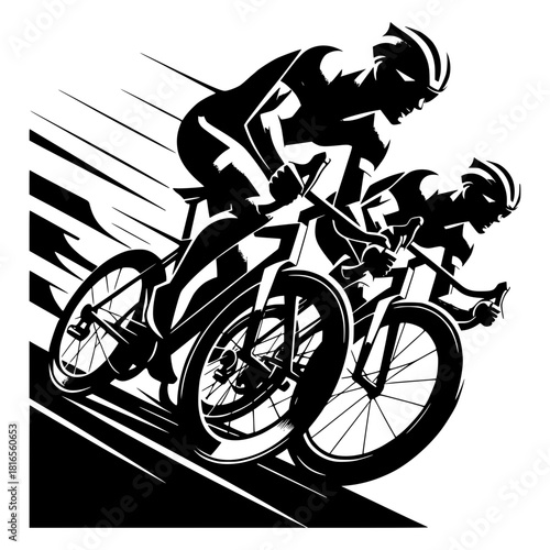 two cyclists in motion trying to outclass each other vector image illustration