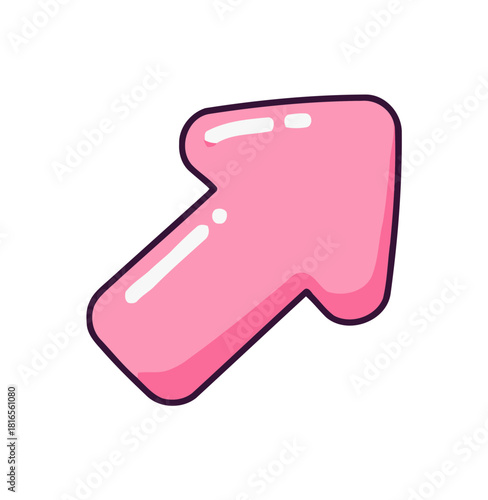 Single Cute Candyland Pastel Pink Arrow Icon Pointing Up-Right Direction for Navigation and Progress Design Element