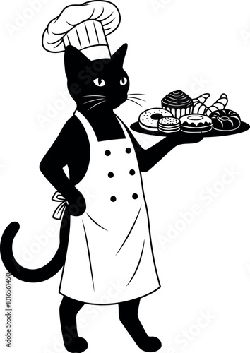 Black cat chef serves gourmet food