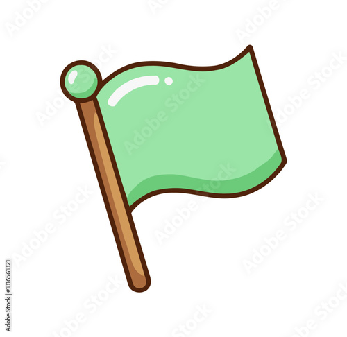 Simple Cute Green Candy Color Flag Icon for Location Marker, Goal Achievement, or Finish Line Symbol Illustration
