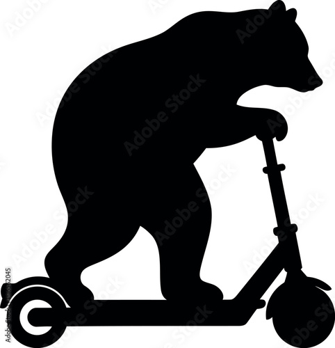 Bear riding electric scooter silhouette
