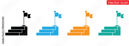 Colorful goal achievement icons showing success and reaching targets,Staircase vector icon. Success goal challenge sign. Business target steps symbol. Quality design element. 