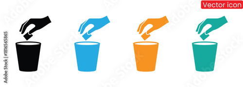 Recycle symbol showcasing hands putting paper in trash can icons,No littering icon. Hand throwing trash, garbage, waste in recycle bin
