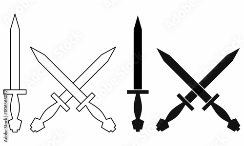xiphos sword plural xiphe icon set.crossed,outline and silhouette,for history themes, gaming, logo, infographic, and vector design.