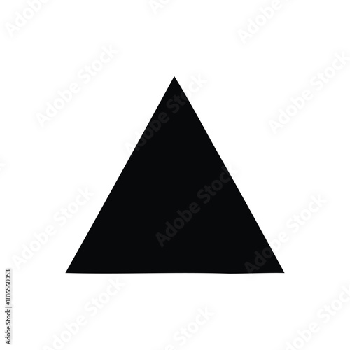 Abstract black equilateral triangle icon set against a stark white backdrop, embodying simplicity, balance, and directional symbolism in graphic design and visual communication