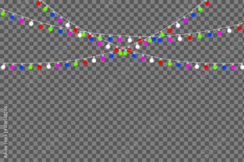 Vertical Yellow Hanging Light Chains Isolated on Transparent Background