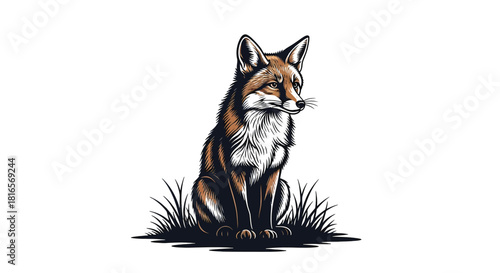 Fox sitting in grass illustration