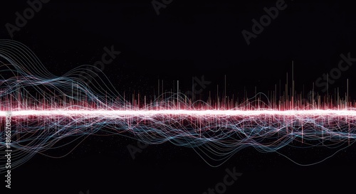 Dynamic visualization of high-frequency data transmission or energetic flow in cyberspace. Abstract line patterns suggesting rhythm and sound ,illustration ,background ,computation