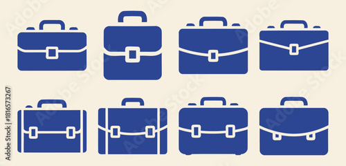 Collection of solid filled briefcase icons showcasing various sizes and styles including small medium large compact expandable slim bulky and standard designs