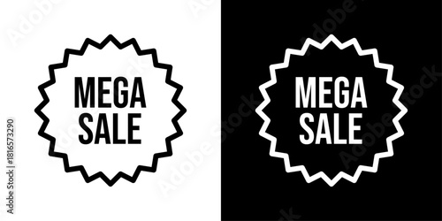 Minimal “Mega Sale” vector badge featuring a bold starburst design, ideal for promotions, e-commerce discounts, special offers, online shopping deals, and marketing campaigns.
