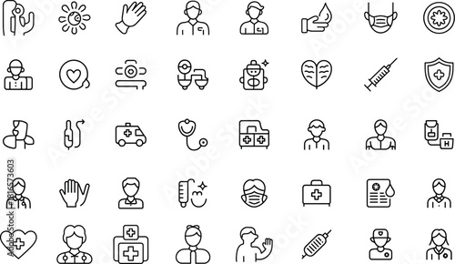 Medical Elements Linear Icons Style Vector Isolated on Transparent Background