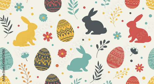 Seamless Easter Bunny & Egg Pattern Banner: Festive Spring Background for Holiday Designs