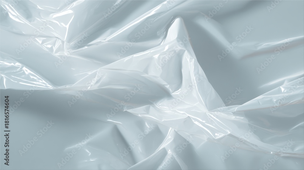 Fototapeta premium Crumpled and Textured White Plastic Sheet with Glossy Finish Creating a Modern and Sleek Background for Design and Art Projects