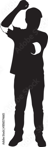 Silhouette of a young man standing with arm raised in a decisive pose
