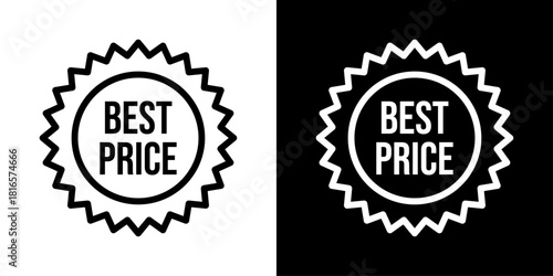 Minimal black and white “Best Price” badge icon in vector format. Perfect for promotions, e-commerce deals, discount labels, and modern marketing designs.