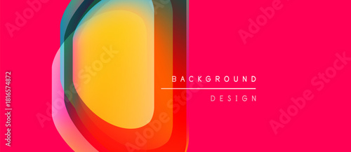 Abstract vibrant design. Overlapping colorful layers create dynamic visual effect. Pink background enhances contrast, modern aesthetic.