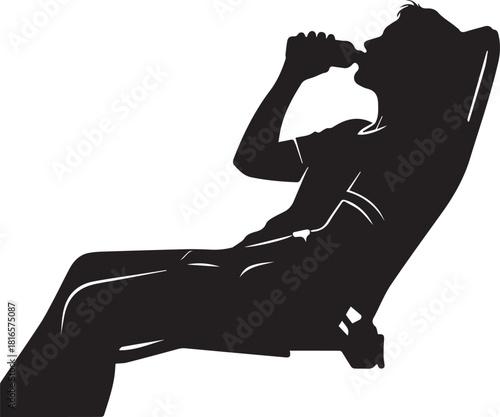 Relaxed person silhouette enjoying a drink while reclined in a chair outdoor leisure activity