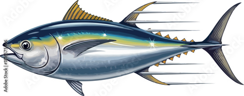 Illustration of a fast swimming tuna fish a powerful marine predator perfect for seafood restaurant menus and fishing themed designs