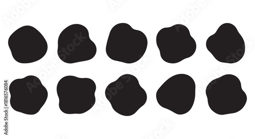 Fluid organic blob and round abstract liquid shapes set with smooth wavy curves, irregular doodle frames, soft oval bubble patterns, colourful three-dimensional elements, curvy cartoon-inspired