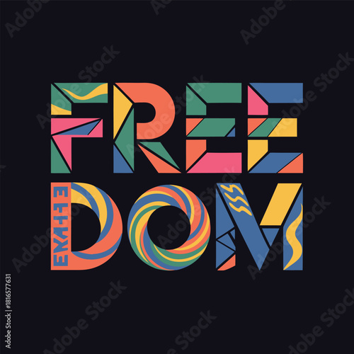 Freedom text vector design with colorful geometric shapes
