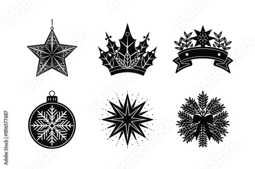 set of christmas silhouette icons