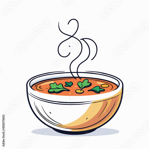 bowl of hot winter soup with steam lines