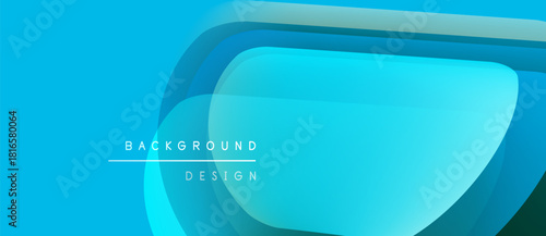 Abstract blue layers create modern background. Smooth gradients suggest depth, texture, visual appeal. Minimalist design includes text elements.