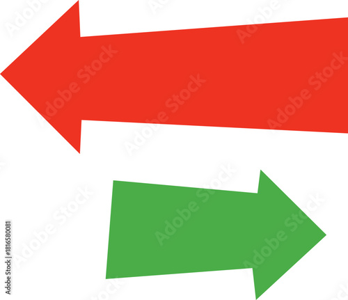 Opposing red and green arrows indicating different directions