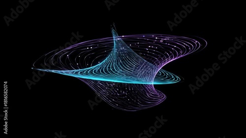 Dynamic Abstract Animation of Flowing Neon Lines and Sparkling Particles on Black Background