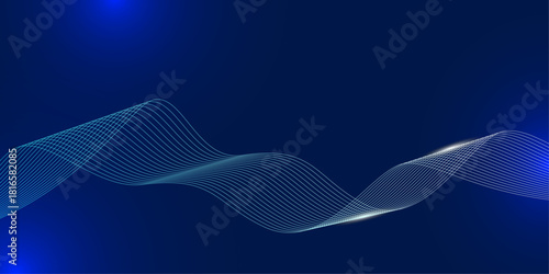 Dark Blue Abstract Telecommunication Background with Digital Signal Wave Lines Representing Frequency and Wireless Technology