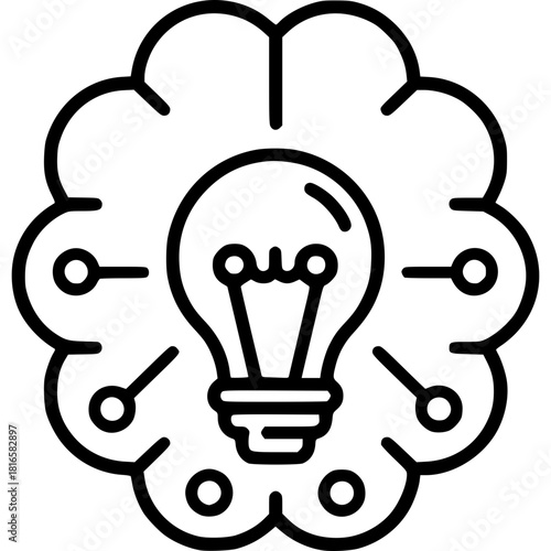Innovation: The captivating image showcases the birth of ideas, where a radiant lightbulb blossoms within a digital brain, signifying the fusion of ideas and technology.