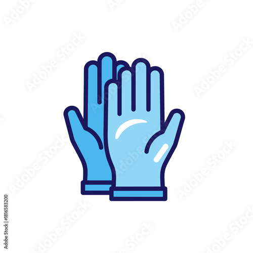 Pair of light blue protective gloves with dark blue outlines and highlights.