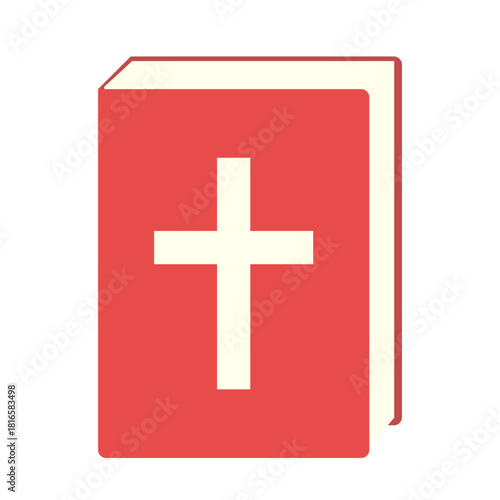 Red bible icon isolated on white background. red book with Christian cross on cover. vector book flat sign