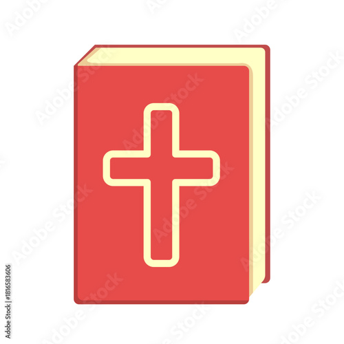 Red bible icon isolated on white background. red book with Christian cross on cover. vector book flat sign