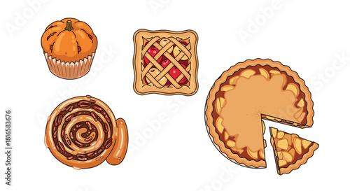 Assortment of Delicious Baked Goods Including Pies and Pastries, Generative AI.