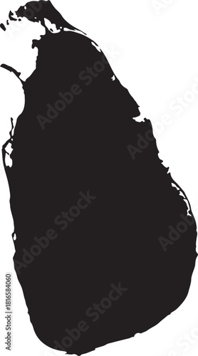 Black Silhouette Map of Sri Lanka Island Outline on White Background Asia
