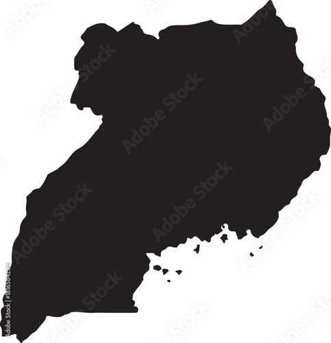 Black silhouette map of Uganda on a clean white background Keywords: Uganda, map, silhouette