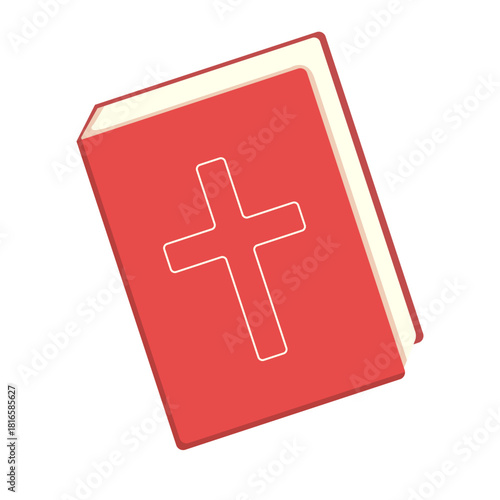 Red bible icon isolated on white background. red book with Christian cross on cover. vector book flat sign