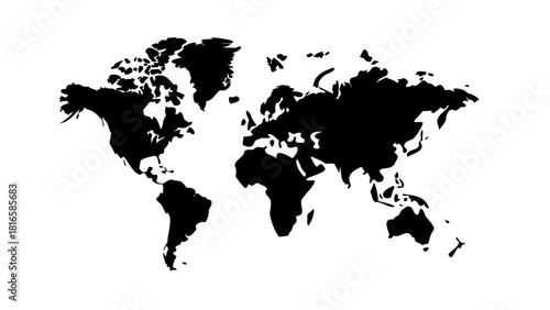Black silhouette world map showing continents isolated on