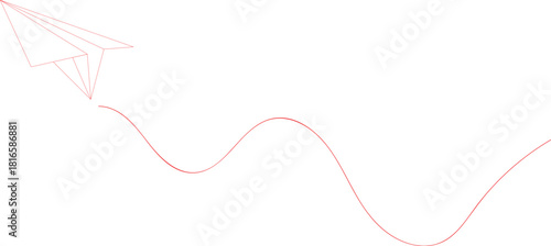 Paper airplane flying with a wavy red line on a white background
