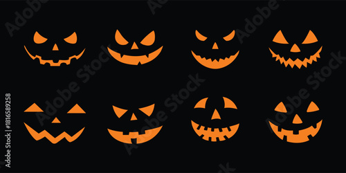 funny jack-o’-lanterns,pumpkin faces on black copy