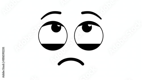 A simple black and white cartoon face with eyes rolling upwards and a downturned mouth, conveying boredom or annoyance.