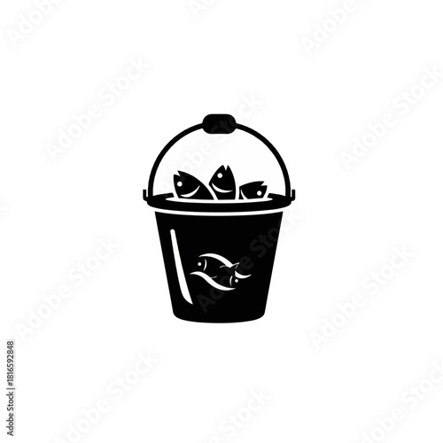 Black silhouette of a bucket full of fish